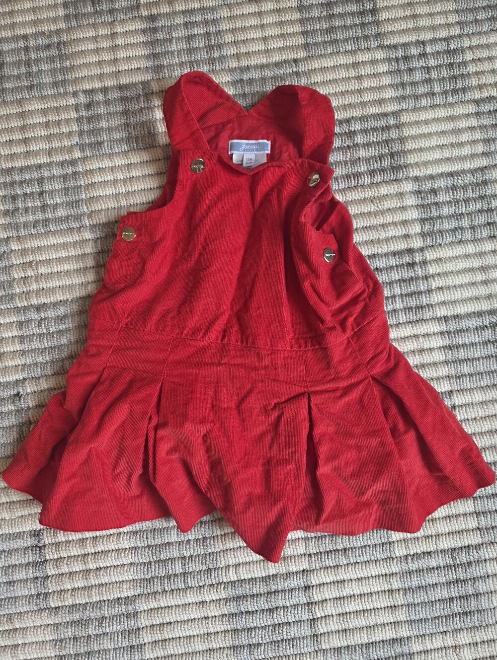 Jacadi Red Corduroy Pinafore Dress with Pleated Skirt